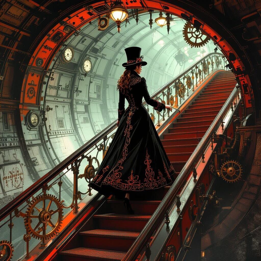 Steampunk Victorian Escalator in a Tunnel