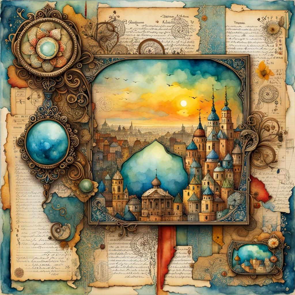 Evocative Scrapbook Page in Watercolor and Ink