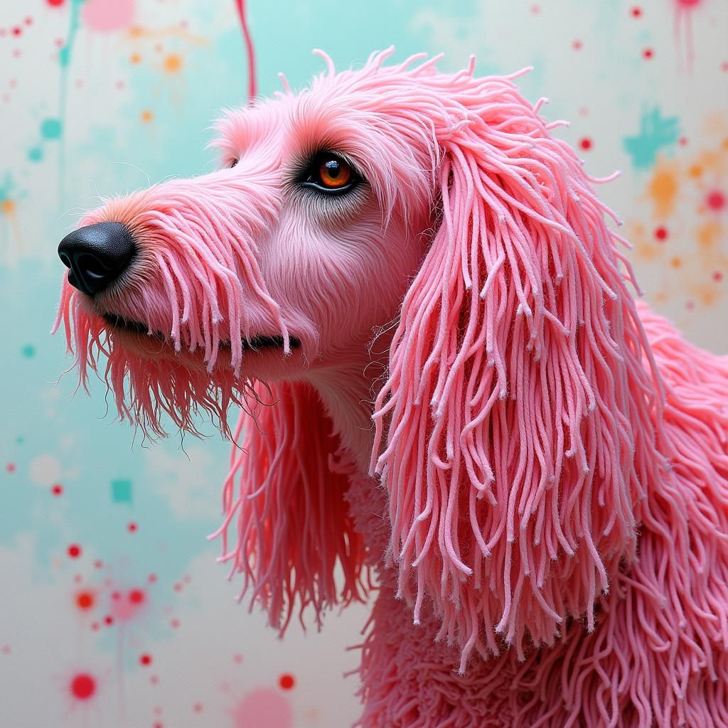 Afghan Hound with Yarn Fur in Abstract Style