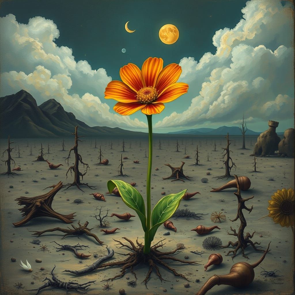 Vibrant Flower Blooms in Barren Wasteland