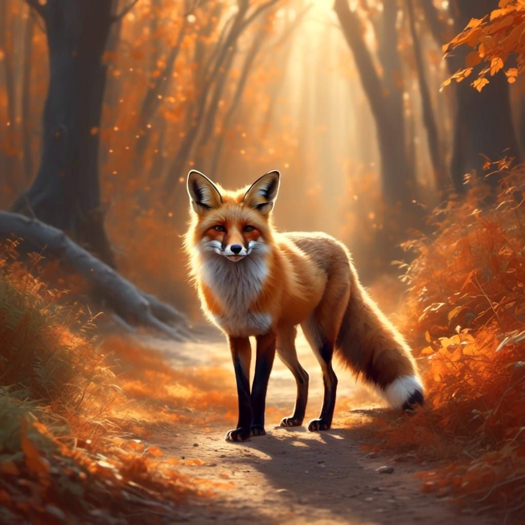Fox in Autumnal Forest: Realistic Digital Art