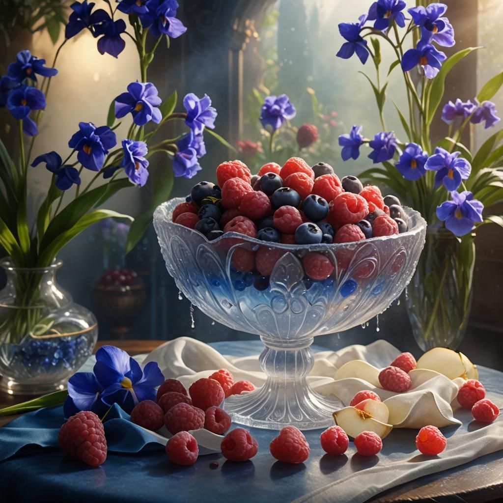 Baroque Still Life with Fruit and Iris