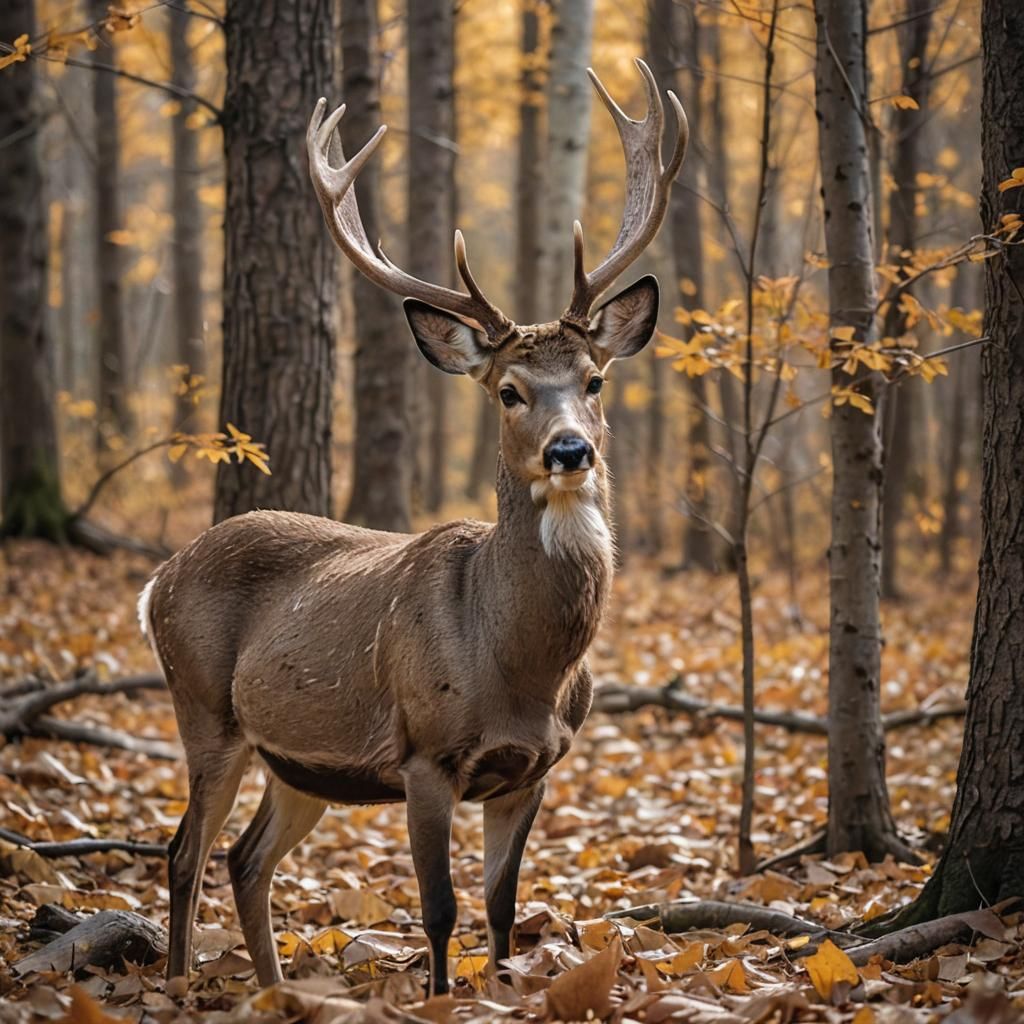 Mule Deer in Autumn Forest: Wildlife Photography