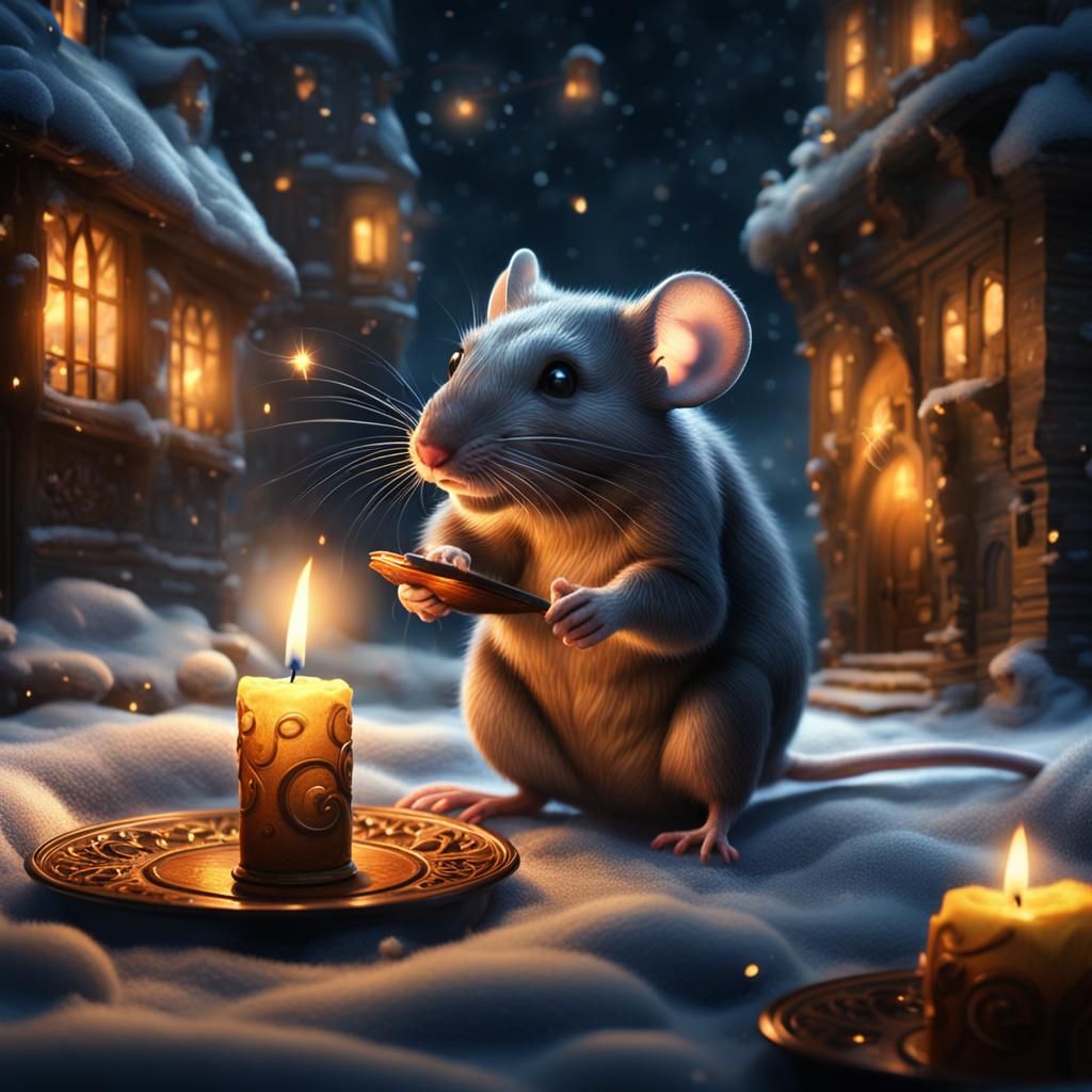 Mouse Brings Candle Home on Cold Night