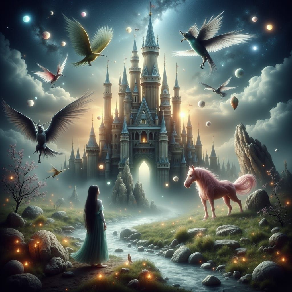 A Woman Envisions an Enchanted Realm with Majestic Creatures...