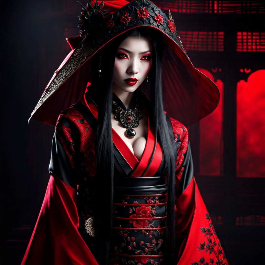 Gothic Vampire Geisha in Red Lace, Splash Art