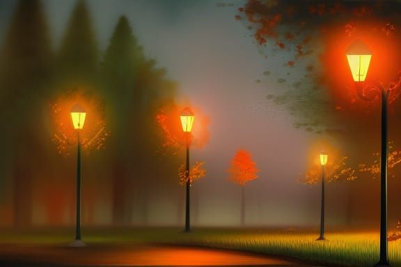 Autumn Night: Hand-Painted Digital Illustration