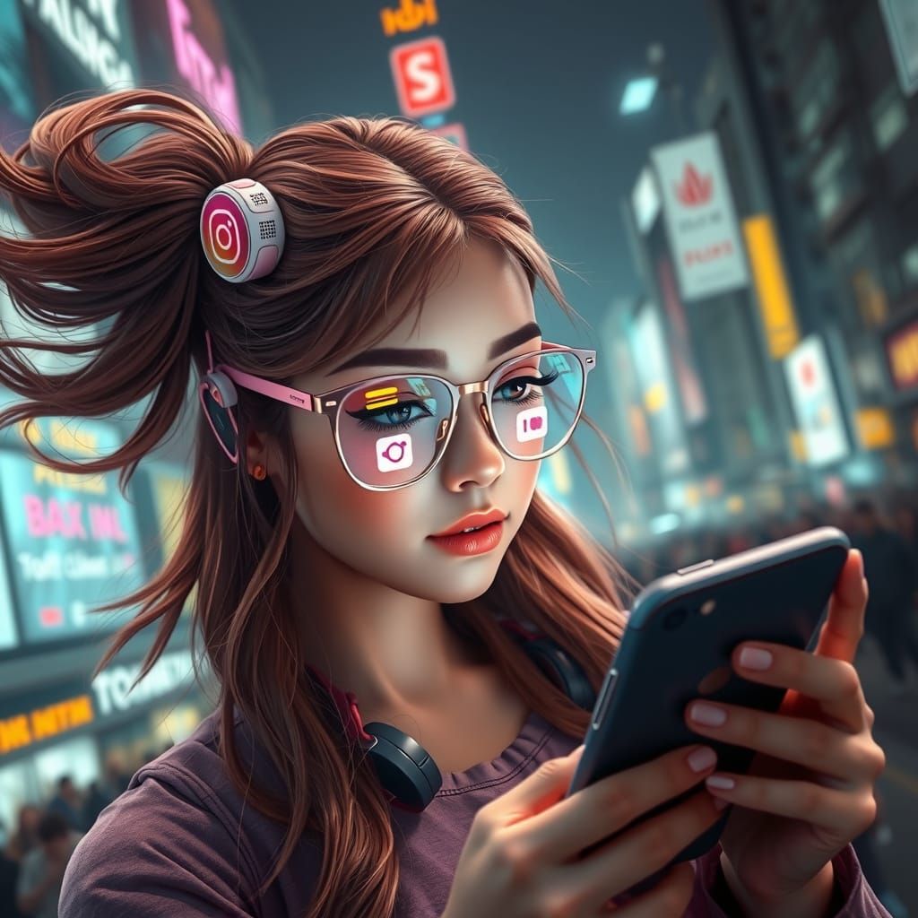 Girl with Social Media Glasses in Renaissance 3D
