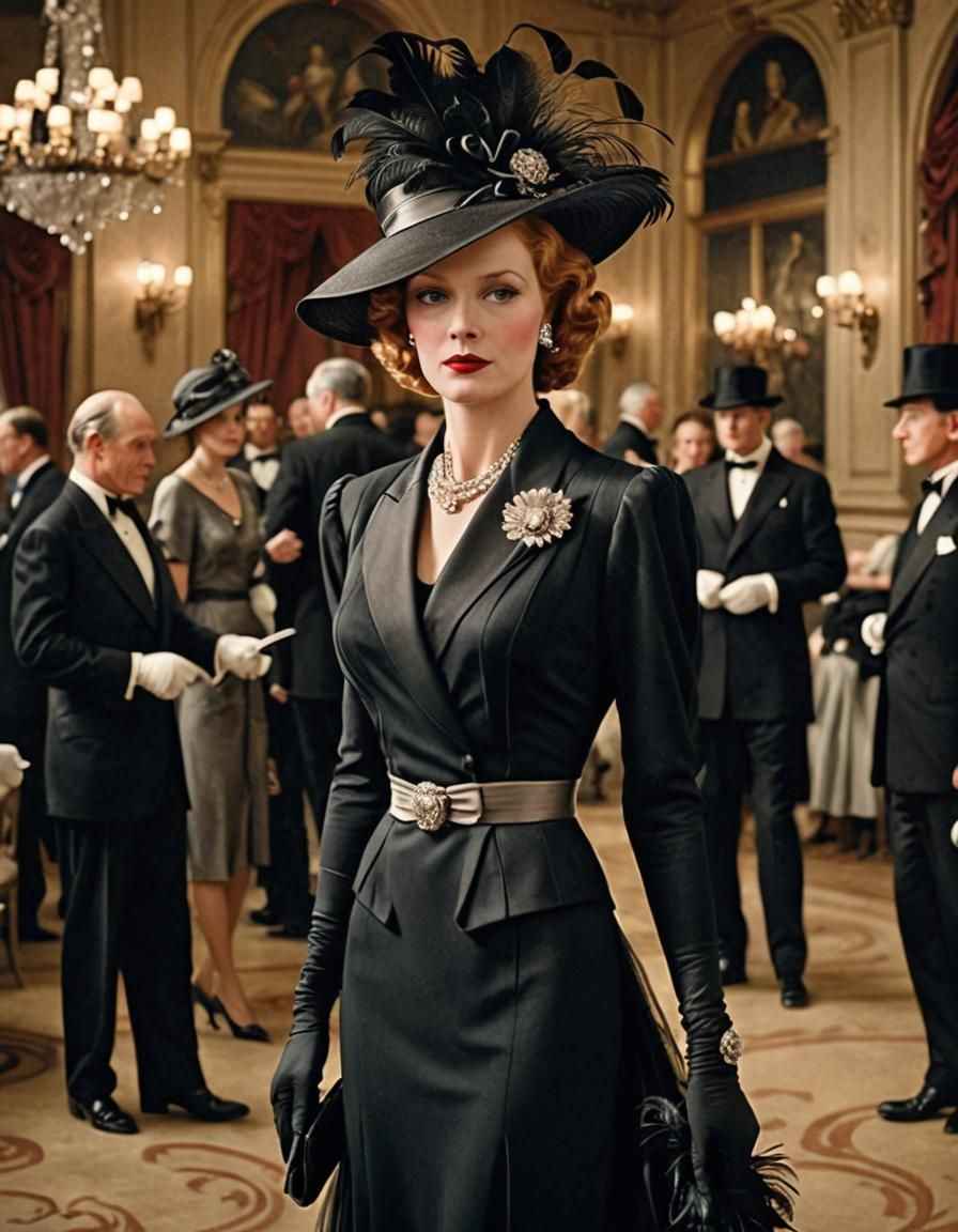 Elegant 1930s Woman Entering a Grand Ballroom