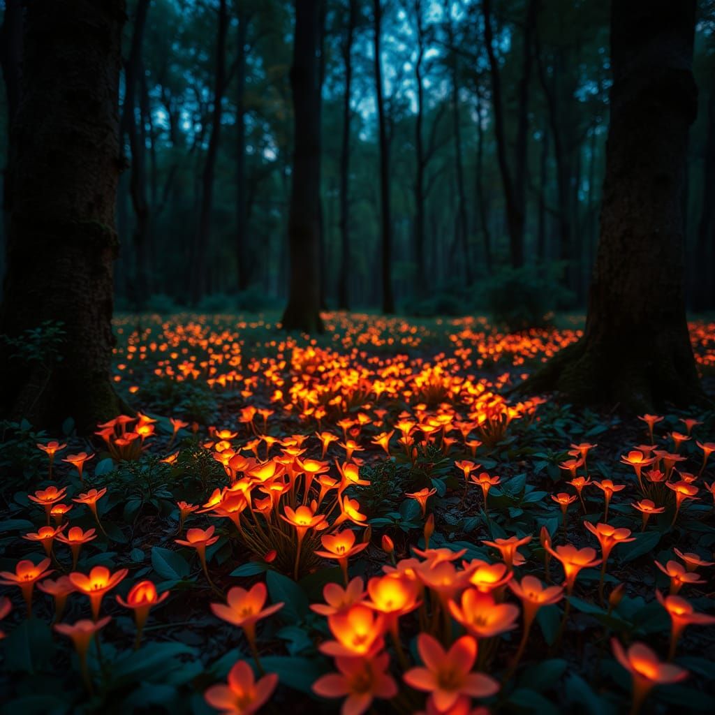 Fluorescent Fantasy Flowers Blanket Forest Floor