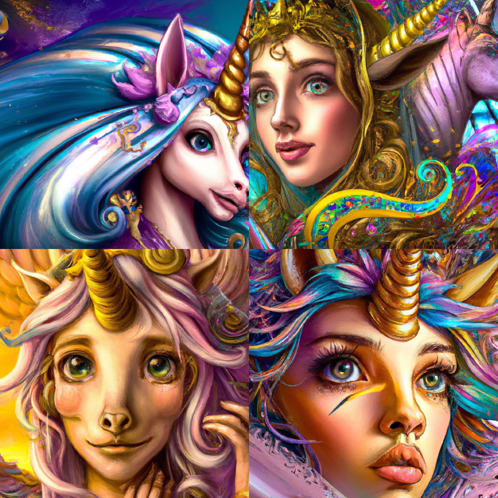 Glamour Girl Unicorn Princess Portrait in Hyperdetailed Styl...