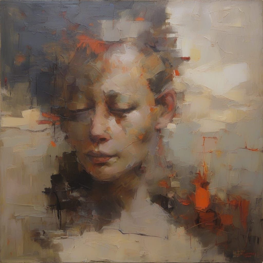 Abstract Modern Oil Painting of Gestural Fragments