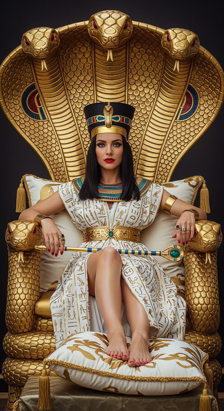 Egyptian Queen on Gold Cobra Throne, Professional Photograph...