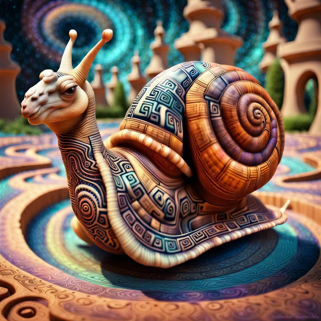 Hybrid Snail-Camel in Enchanting Checkerboard Maze