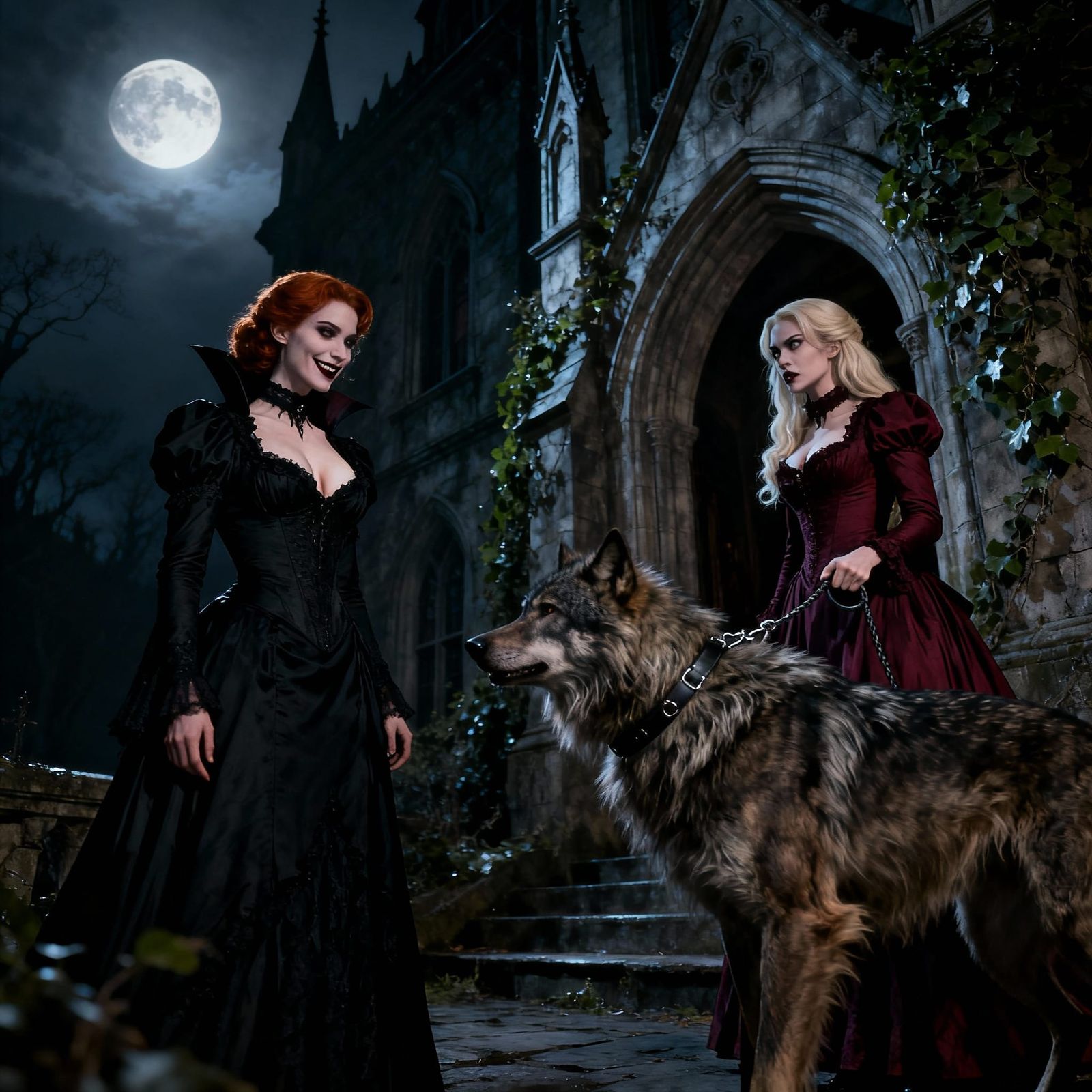 Gothic Mansion Vampire Encounter with Werewolf Companion