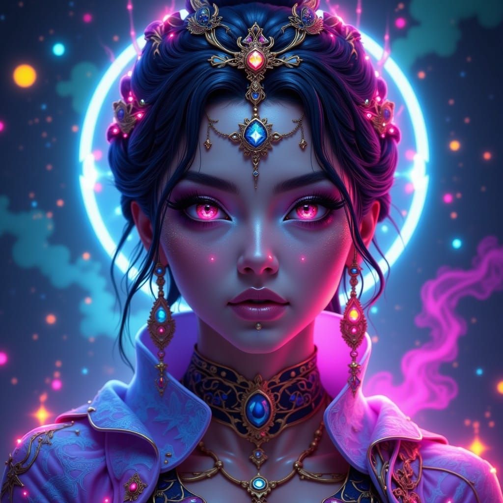 Futuristic Woman with Piercing Eyes in Digital Art Style