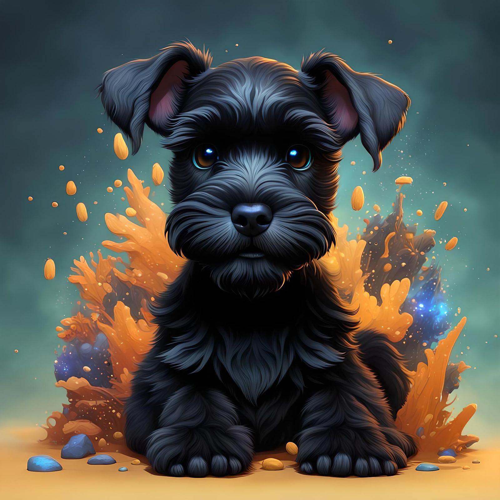 Cute black miniature Schnauzer cub