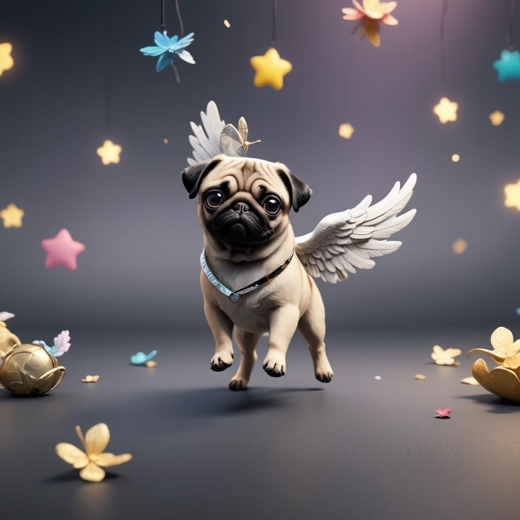 Cute Angel Dog Pug in Pixar Style