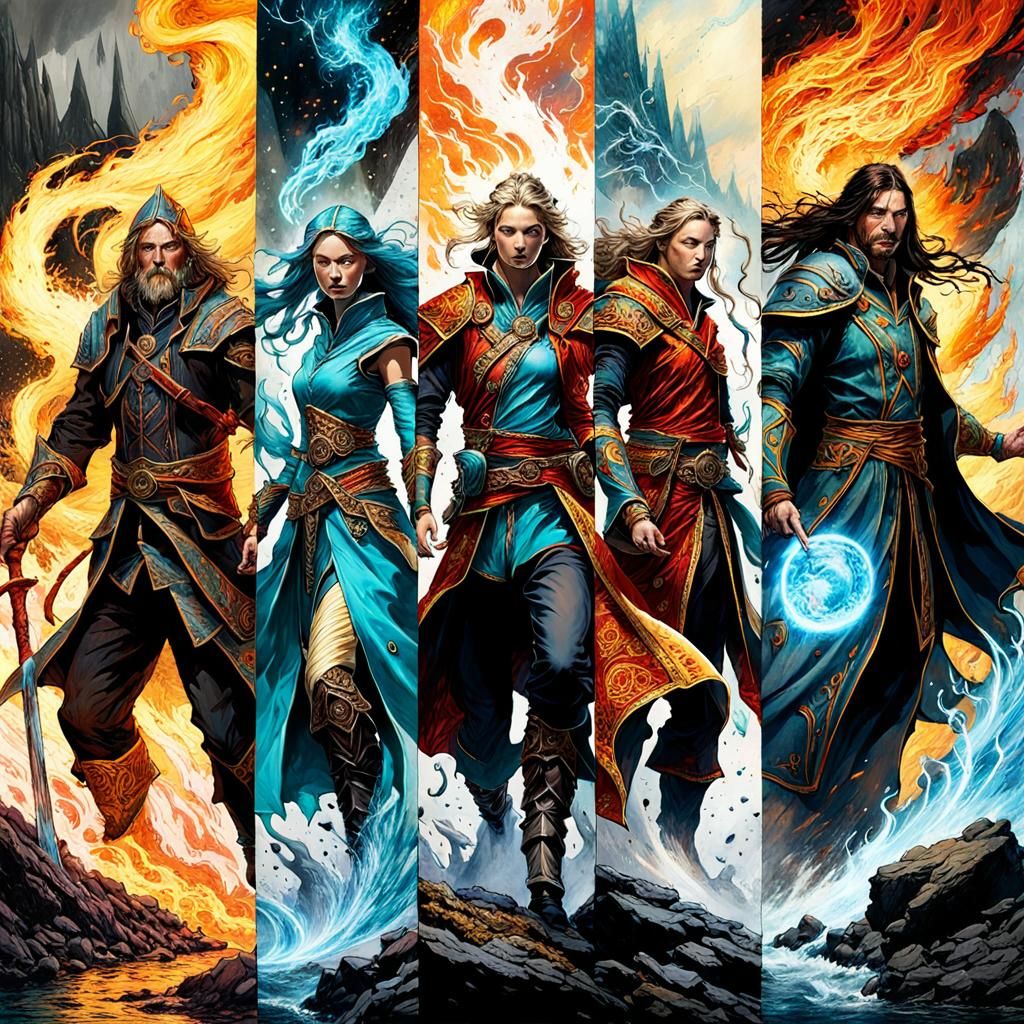 Four Elemental Wizards in Breathtaking Detailed Portraits
