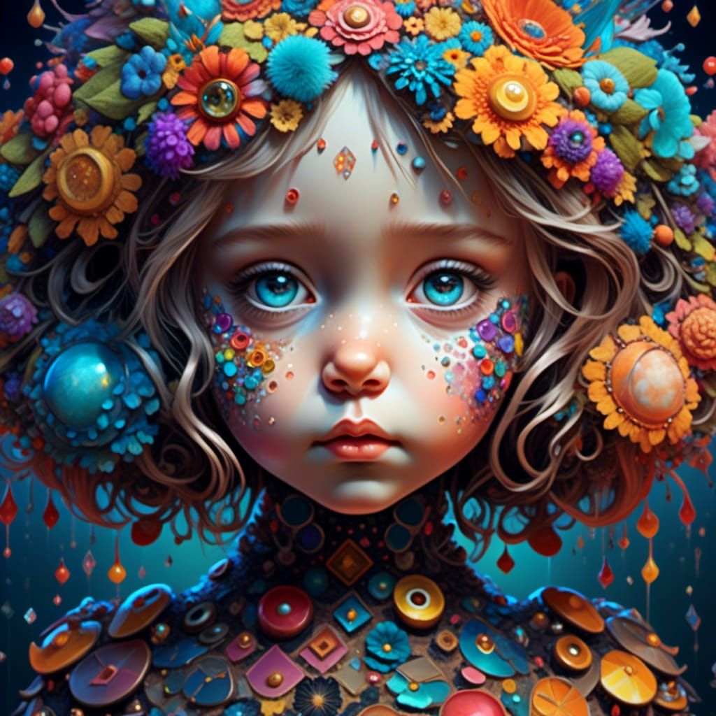 Hyperrealistic Girl with Teddy Bear in Maximalist Style