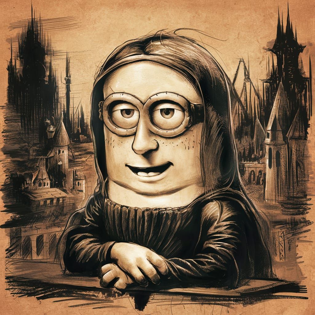 Minion as Mona Lisa: Charcoal Sketch on Paper