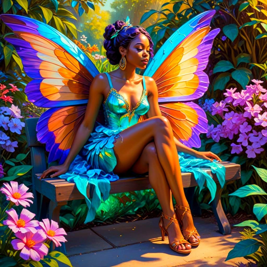 Vibrant Goddess in a Lush Garden