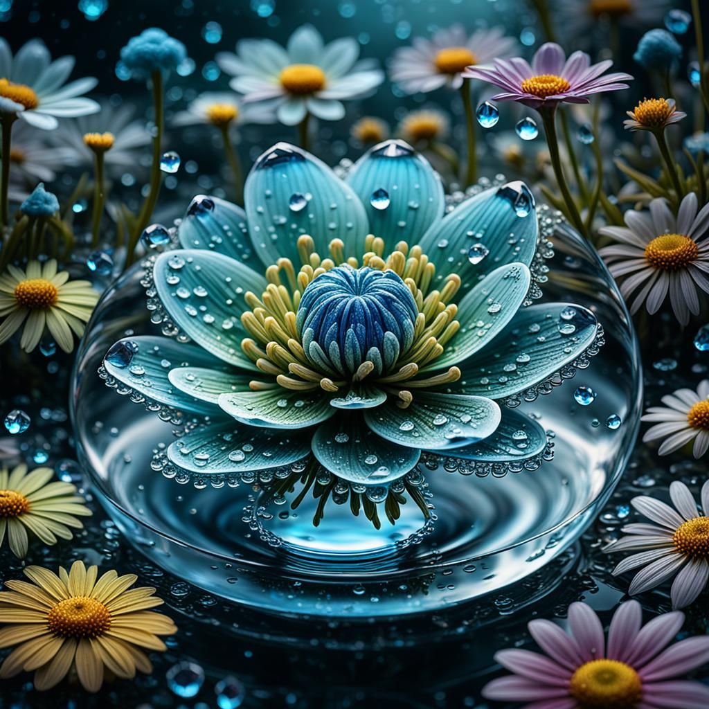 Bioluminescent Water Token in Diamond Droplet, 3D Render