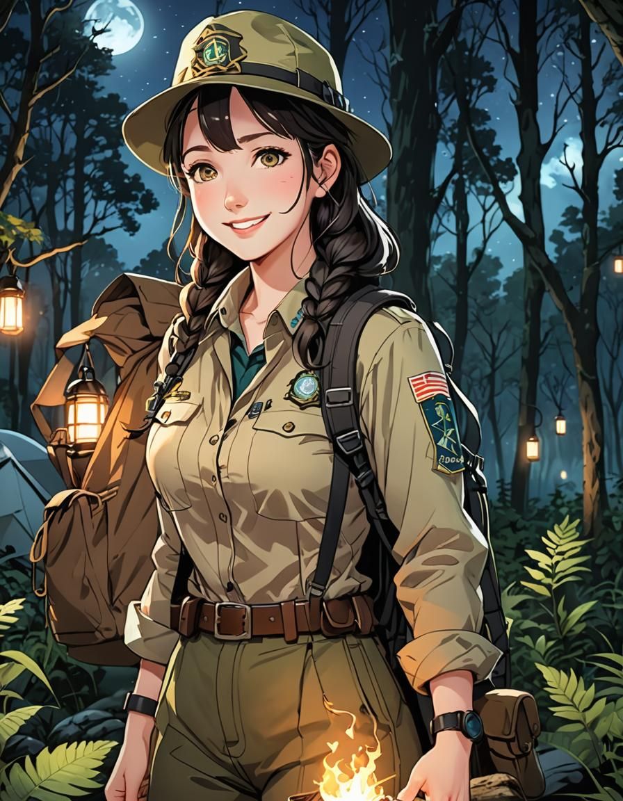 A very curvy 55h beautiful smiling woman park ranger with pa...