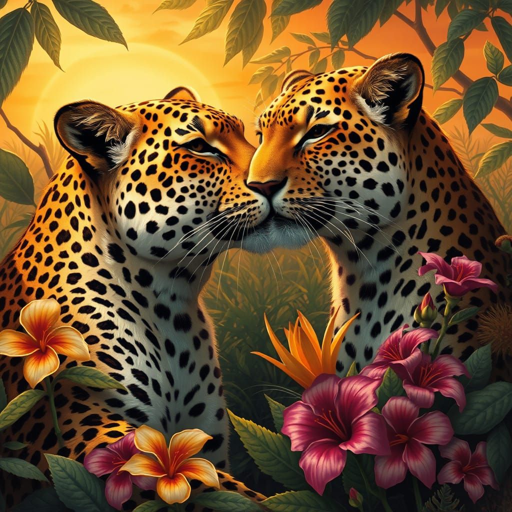 Ethereal Savannah Romance in Sensual Oil Painting Style