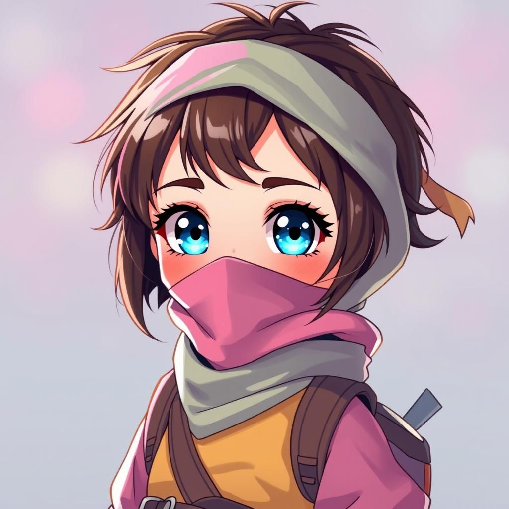 Kawaii Ninja Girl with Big Blue Eyes in Anime Style
