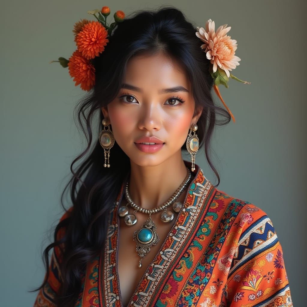 Peruvian Woman in Alpaca Clothing: Photorealistic Digital Ar...