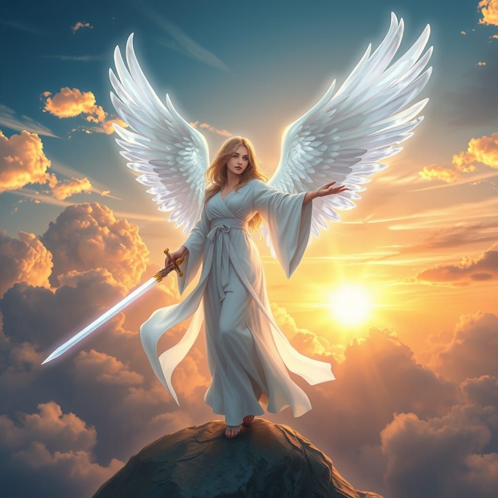 Angel with Neon Wings in Photorealistic Style