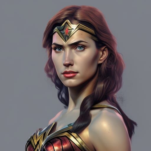 Wonder Woman Portrait in Dynamic Lighting, Digital Art