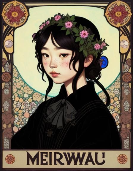 Black Velvet Flowers in Art Nouveau Style