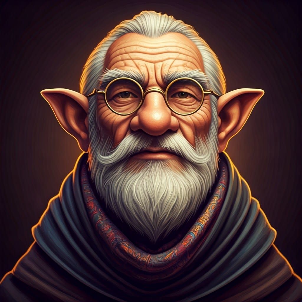 Wisdom-Embracing Gnome Magic-User Portrait in Golden Light