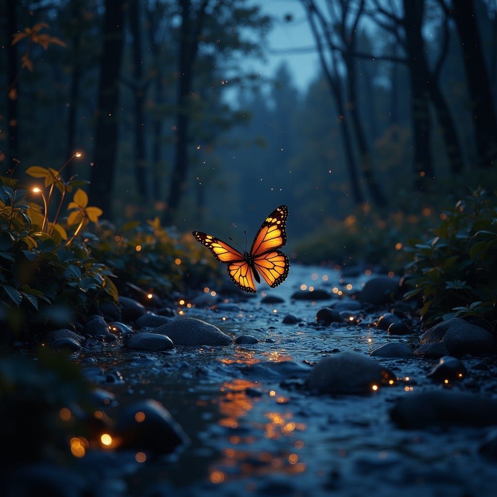 Butterfly in Starlight: A Cinematic Riverbank Scene