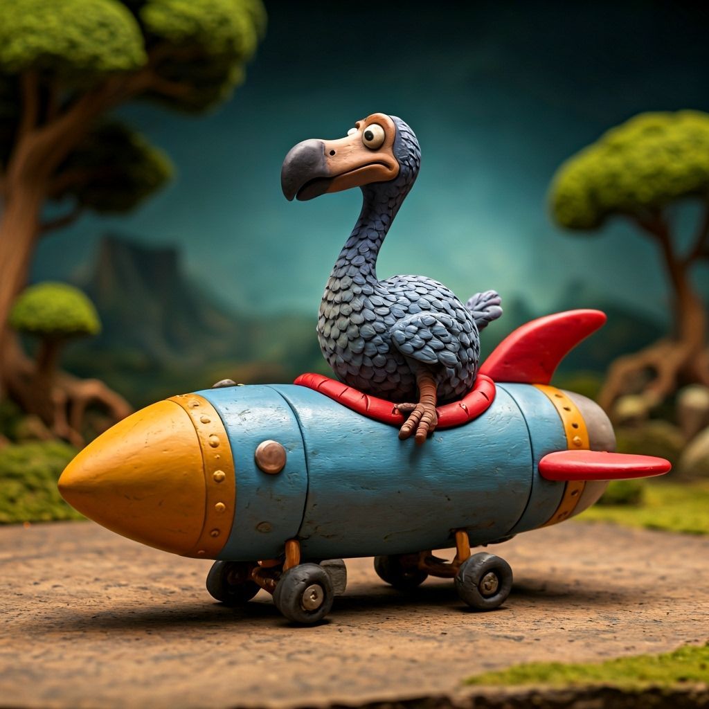 Abstract Dodo in Claymation Rocketship