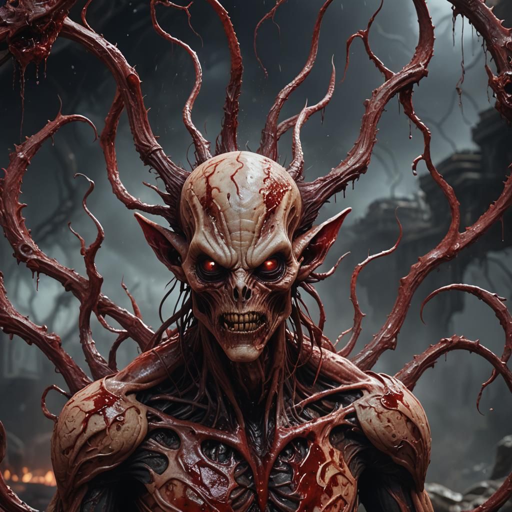 Demonic Red-Skinned Alien Portrait in Hyperrealism