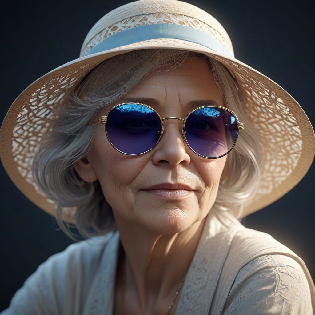 Serious Woman in Sunhat and Shades