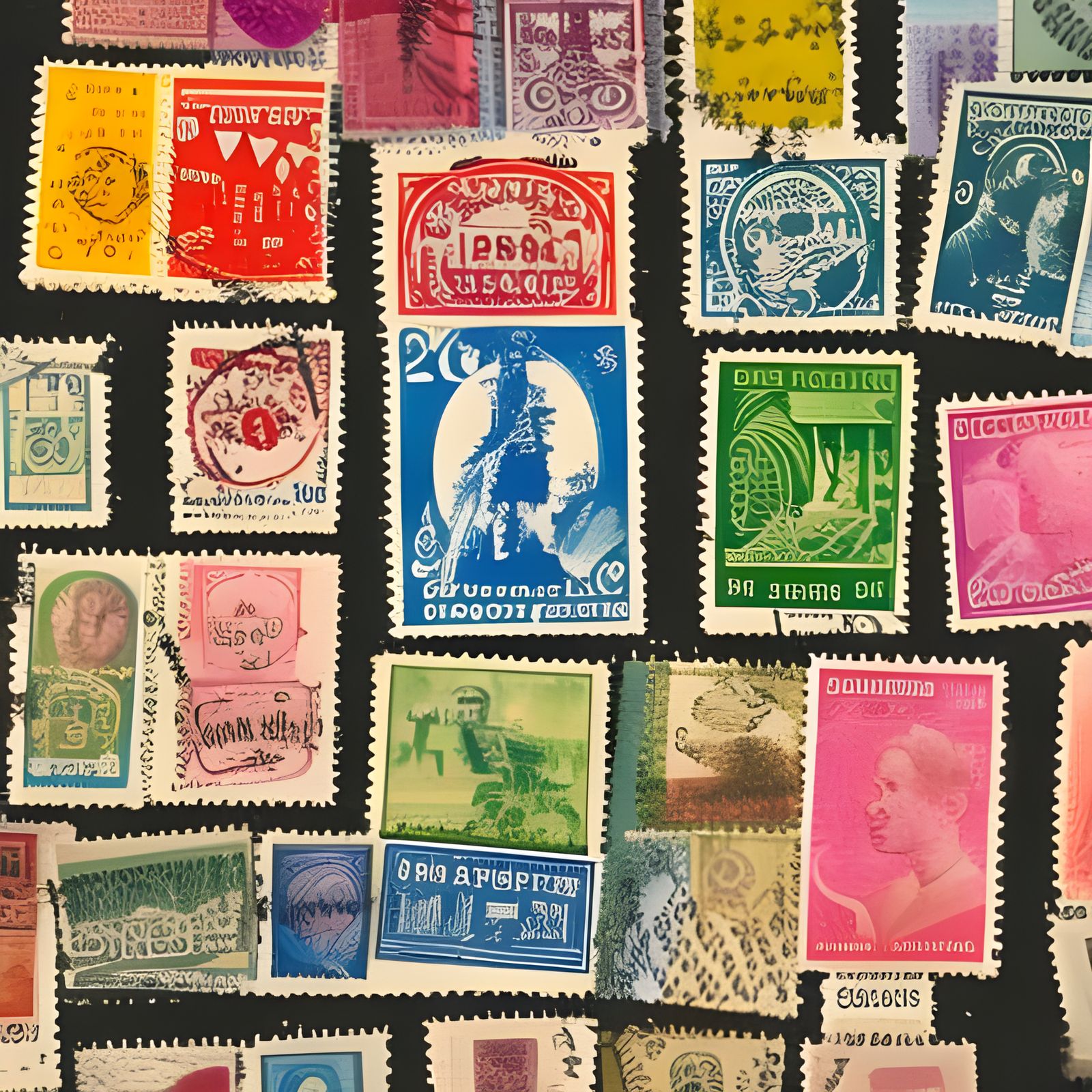 Postage Stamp Collection Close-Up, Philately Hobby