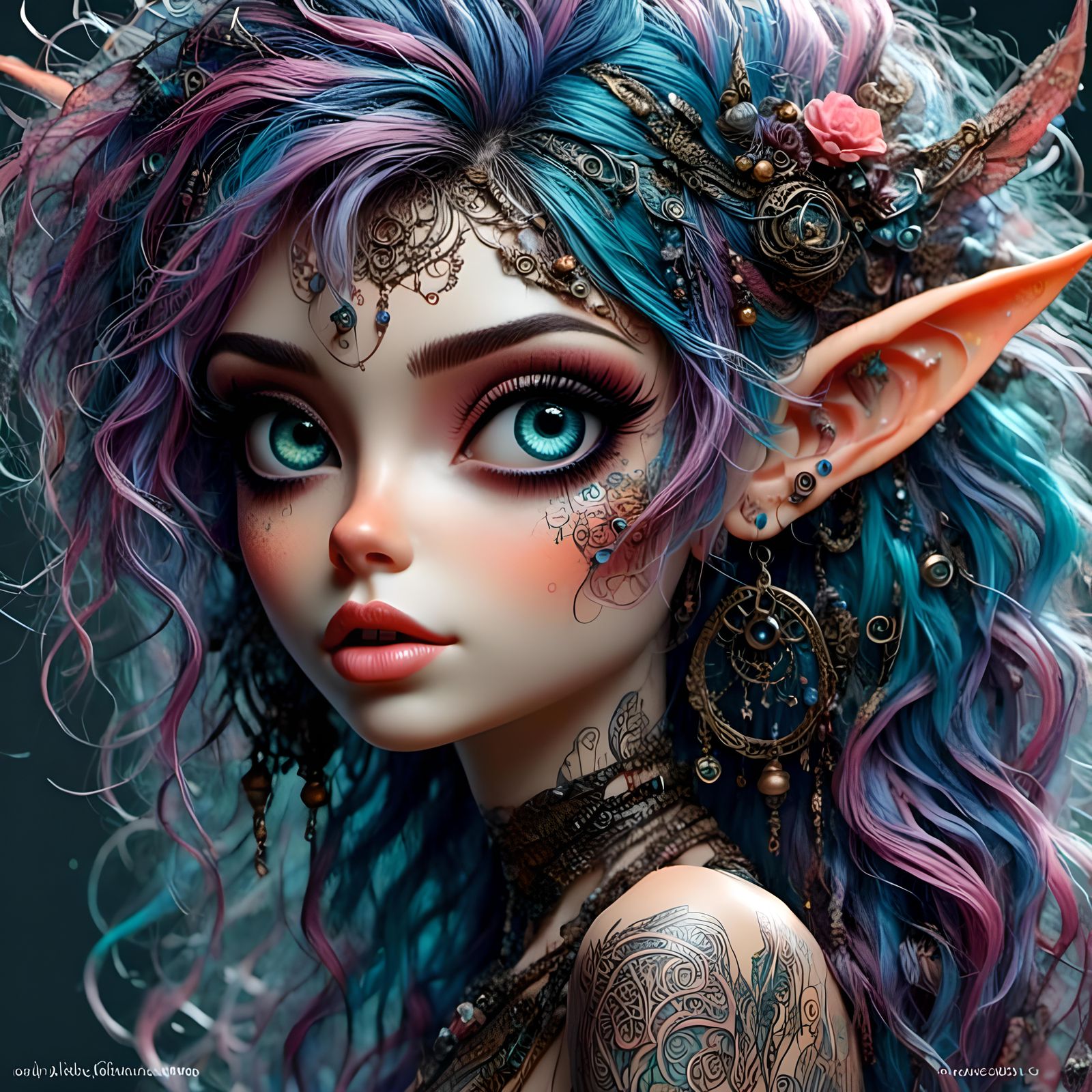 Cyberpunk Pixie with Tattoos and Piercings