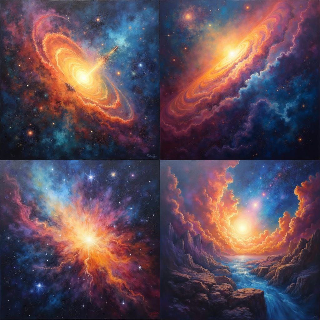 Cosmic Energy in Vibrant Oil Paints