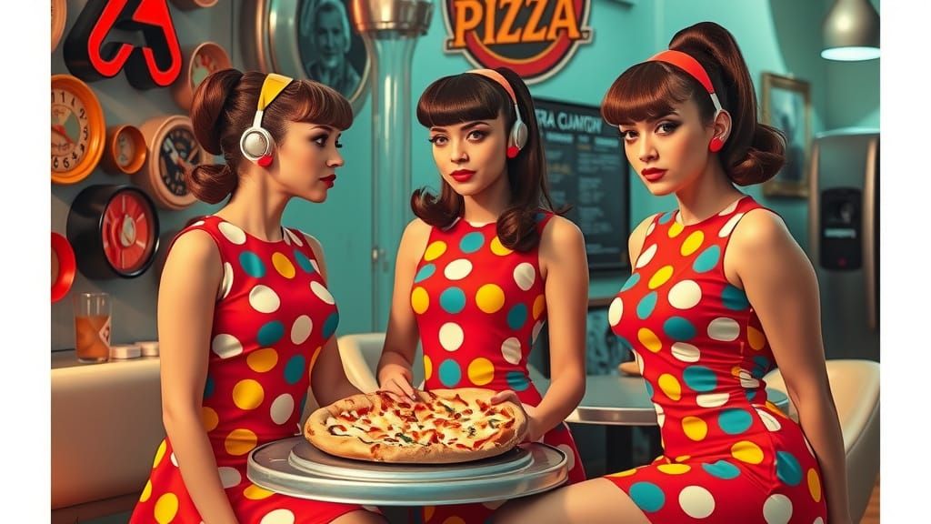 Retro Fashion Girls at 50s Pizza Party