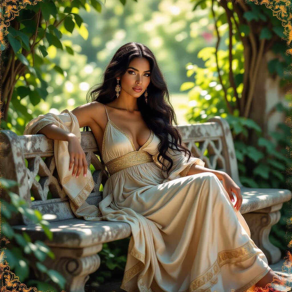 Woman in Garden, Art Nouveau Style