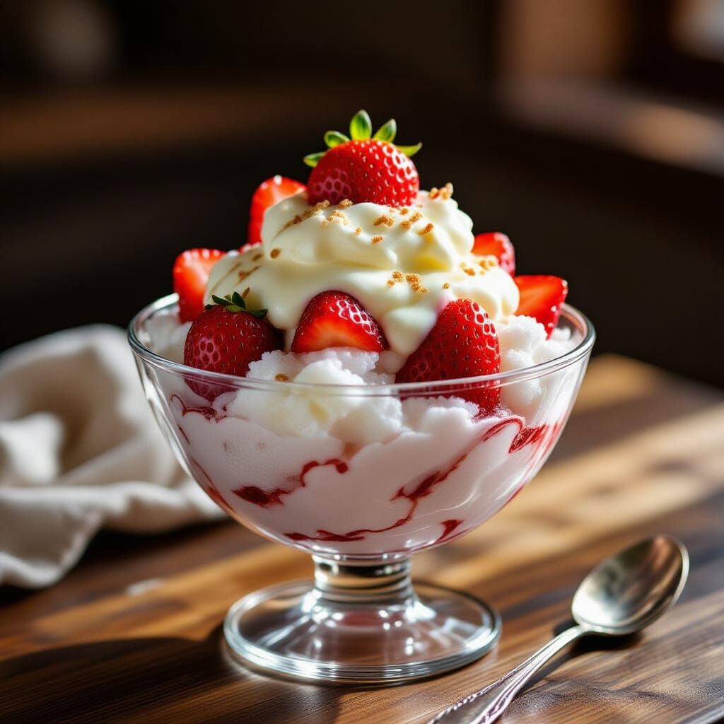 Korean Strawberry Bingsu Shaved Ice Dessert Still Life