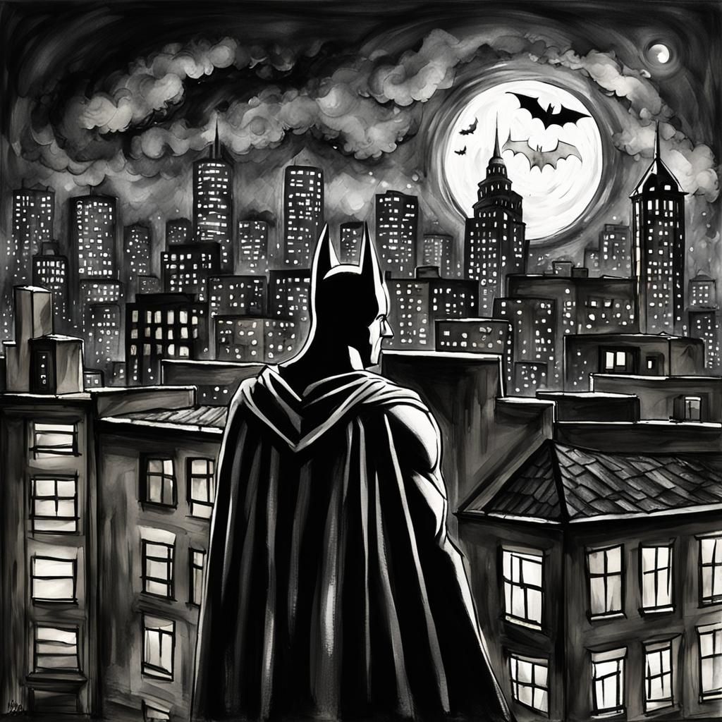 Batman and the Bat-Signal: Neo-Impressionist Illustration