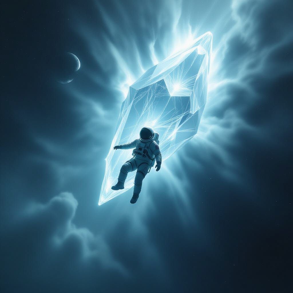 Astronaut Tethered to Colossal Crystalline Alien Structure i...