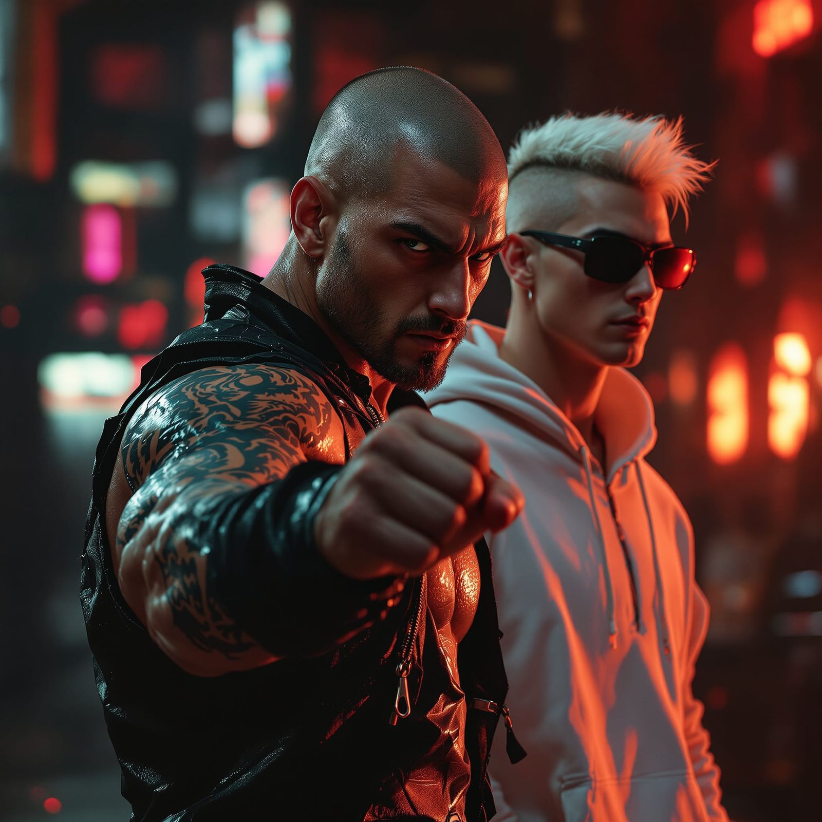 Cyberpunk Warriors: Asian Man in Fighting Stance