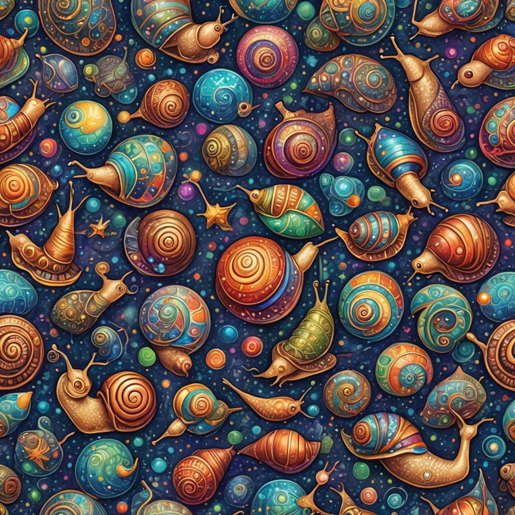 Astral Snails: Holographic Cosmic Coloring Book Illustration