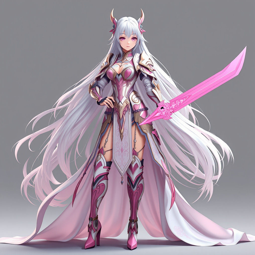 Anime Woman in Pink Armor with Sword